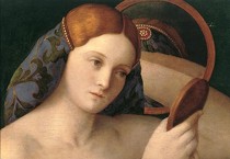 Giovanni BELLINI, "Femme nue au miroir" (détail), (1515), Vienne, Kunsthistorisches Museum (source : WGA).