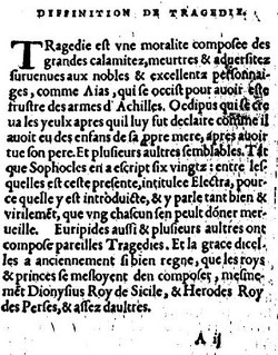 Page du texte où Lazare de Baïf exprime sa conception de la Tragédie, 1537 (source : Gallica)