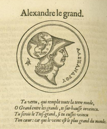 Plutarque, "Les Vies des hommes illustres", trad. J. Amyot, [Genève], 1583, « Vie d’Alexandre », f° 434 v.