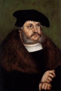Lucas CRANACH l'Ancien, "Portrait de Frédéric III de Saxe âgé", (1527), Hessisches Landesmuseum, Darmstadt (source : Web Gallery of Arts).