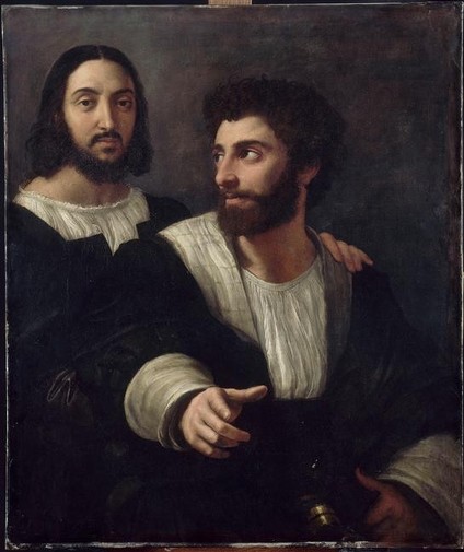  Raphaël, "Portrait de l'artiste avec un ami", (1518) Paris, Musée du Louvre (source : Web Gallery of Arts). Raphaël, "Portrait de l'artiste avec un ami", (1518) Paris, Musée du Louvre (WGA).