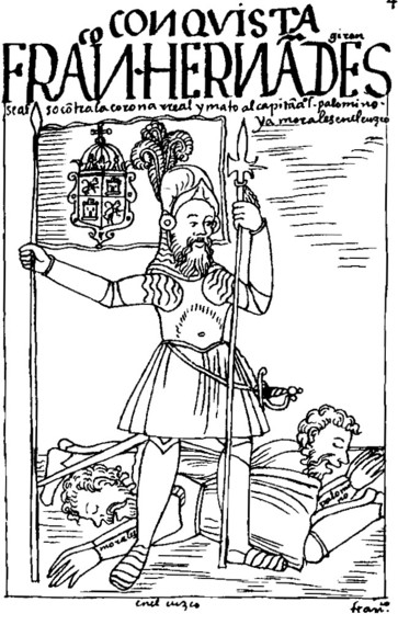 Francisco Hernández Girón, encomendero español que se rebeló en el Perú en 1553 contra la autoridad real. Según dibujo de Guamana Poma de Ayala. (source: wikipedia)