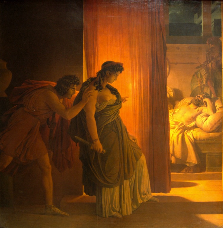 Pierre-Narcisse Guérin, "Clytemnestre hésitant avant de frapper Agamemnon endormi", 1817, Louvre (source : Wikipédia).