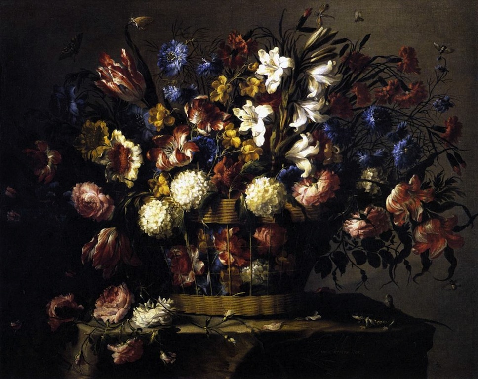 Juan de ARELLANO, "Corbeille de fleurs", 1668-70, Museo del Prado, Madrid (source : Web Gallery of Art