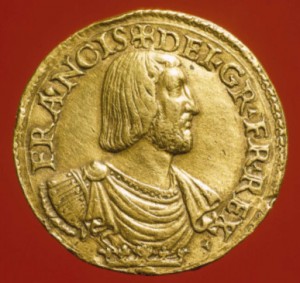 Essai de teston en or, 1529, Graveur : Matteo dal Nassaro, monnaie BnF.