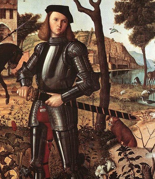 Vittore CARPACCIO, "Portrait d'un chevalier" (détail), 1510, Museo Thyssen-Bornemisza, Madrid (source: WGA).