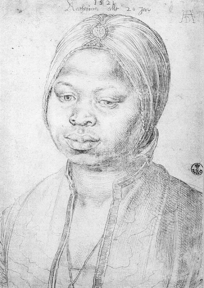 DÜRER, Albrecht, The Negress Katherina 1521 Mine de plomb, 20 x 14 cm Galleria degli Uffizi, Florence (source : WGA)