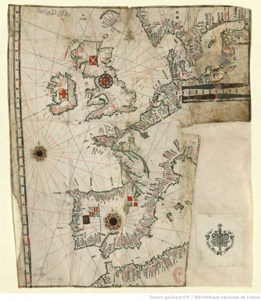 J. Trodec - Carte de l'Océan Atlantique nord-est, 1500-1599 [Source : Gallica, https://gallica.bnf.fr/ark:/12148/btv1b5905550t]