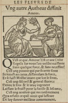 Page de "Hécatomphile ; Les fleurs de poésies françoises", édition de François Juste (1536-1537), source : Gallica. 