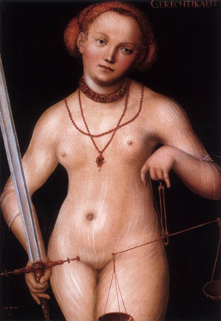 CRANACH, Lucas the Younger, Justitia, 1537 Wood, Fridart Stiftung, Amsterdam (source: WGA)
