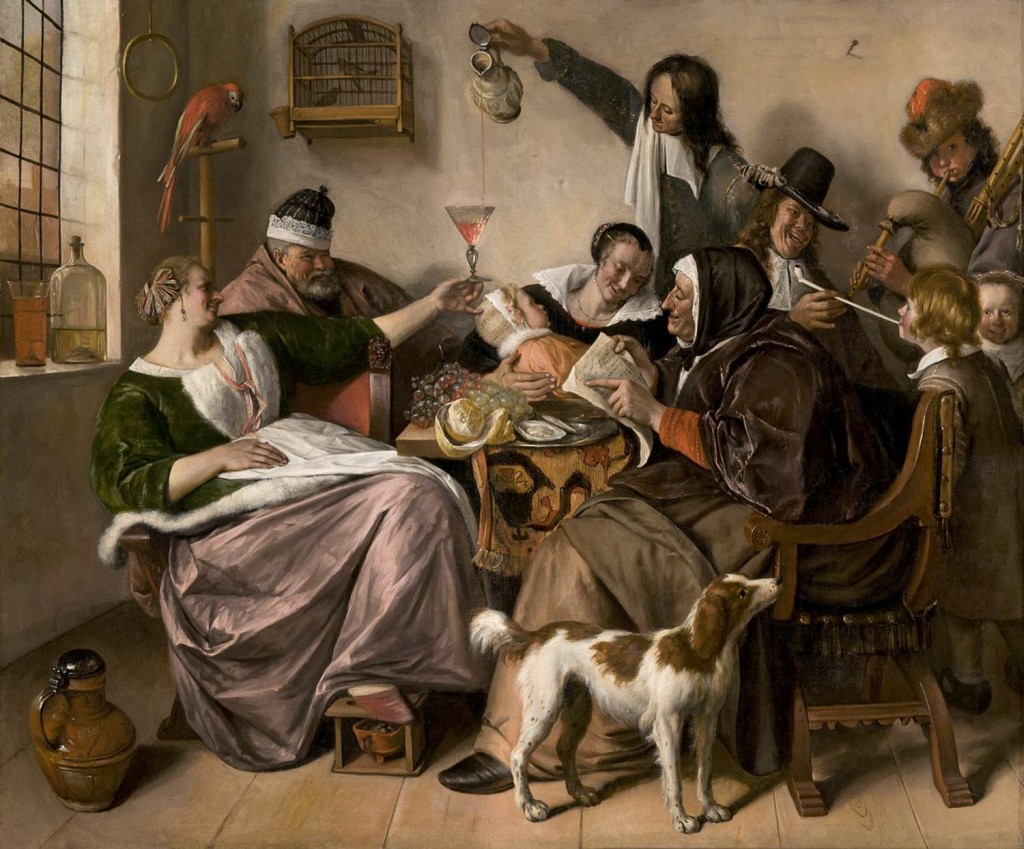 STEEN, Jan 'As the Old Sing, So Pipe the Young' 1668-70 Oil on canvas, 134 x 163 cm Mauritshuis, The Hague (WGA)