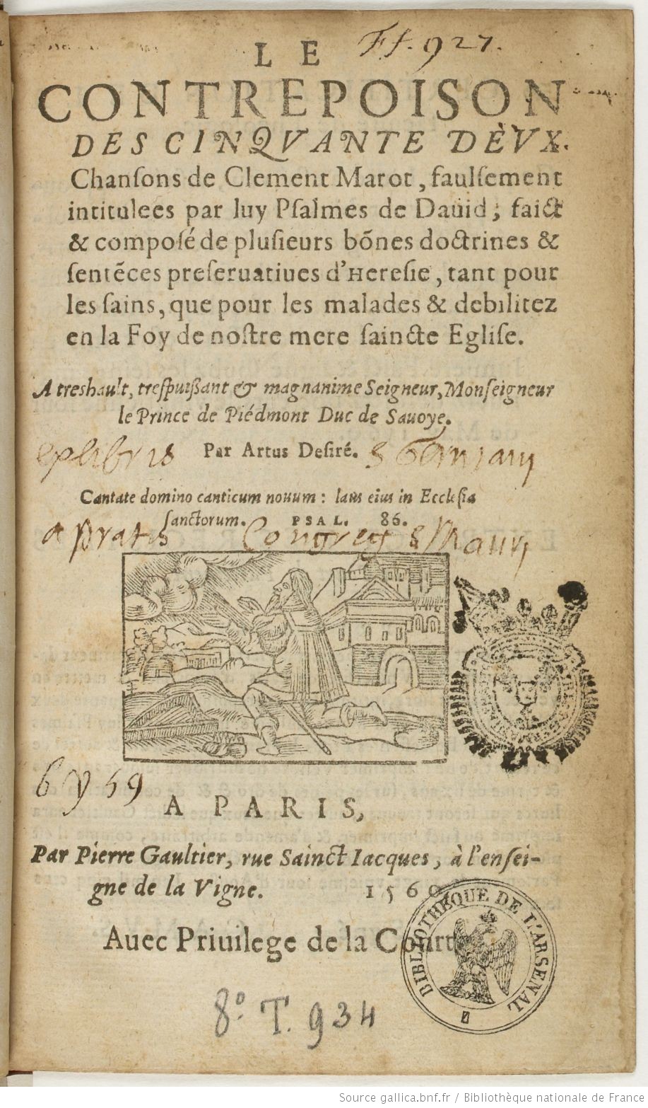 Page de titre du "Contrepoison" (1560), source : gallica.