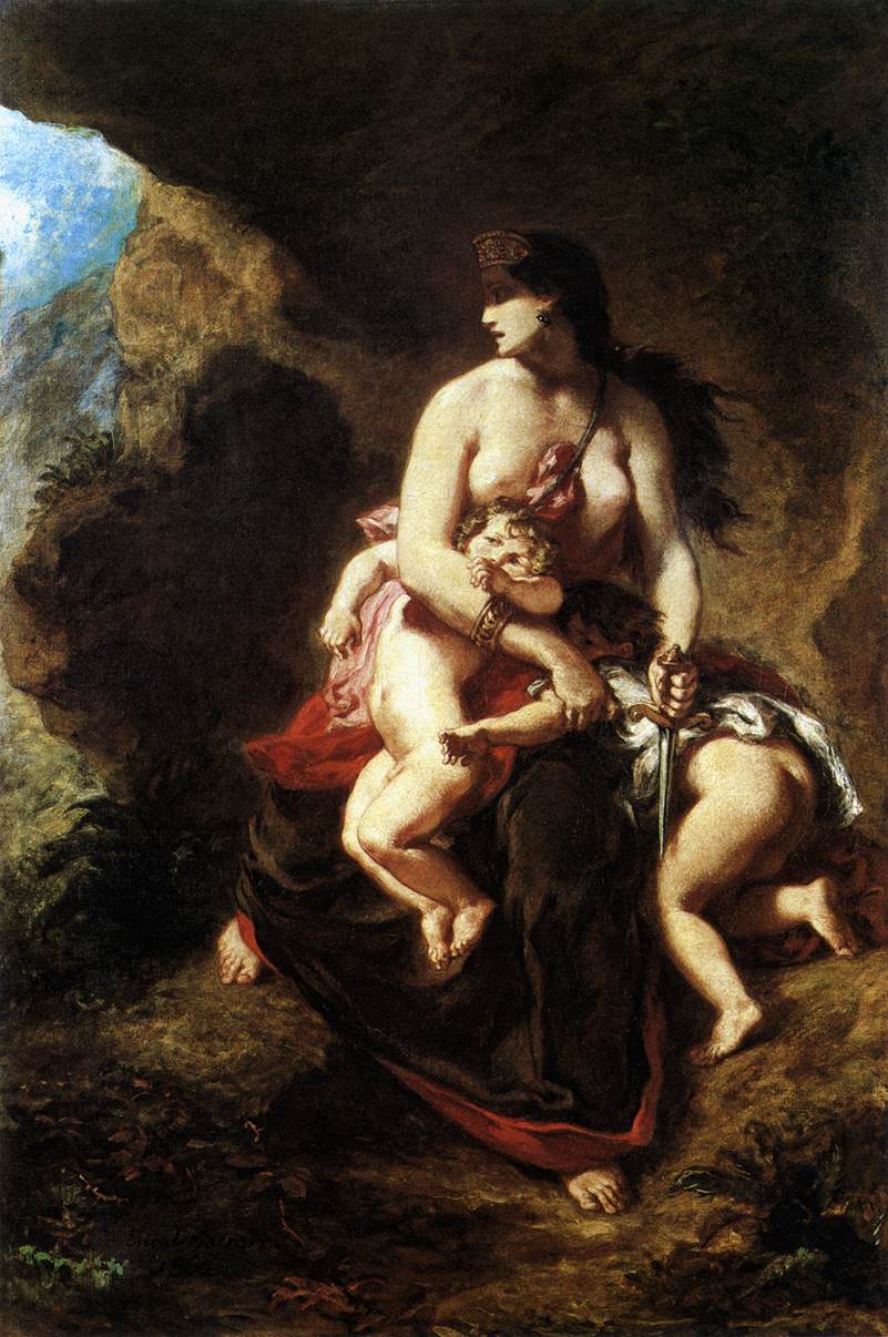 Eugène Delacroix, "Médée s'apprêtant à tuer ses enfants", (1838 ), Musée du Louvre, Paris (source : WGA). 