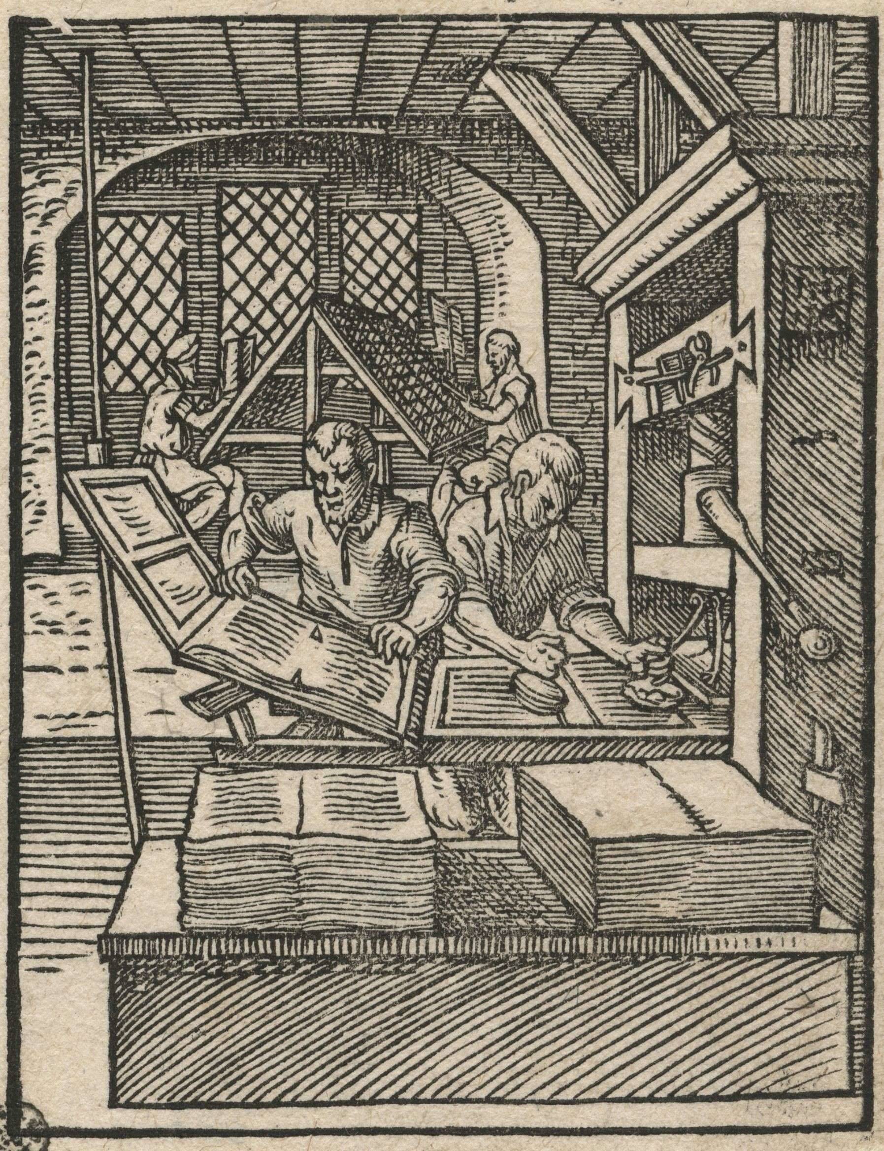 [L'imprimeur] par Amman, Jost, 1539-1591 (détail), Bibliothèque municipale de Lyon.
