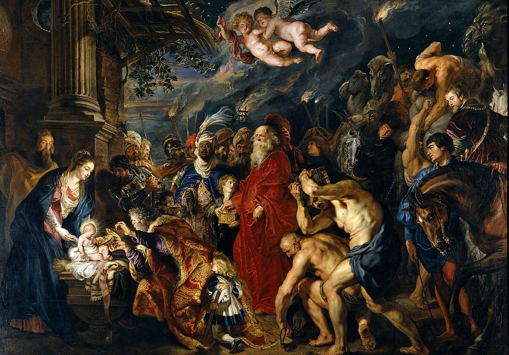 Pierre-Paul Rubens, L’Adoration des Mages, 1609, conservé au Museo Nacional del Prado, Madrid (source : Wikimedia).   