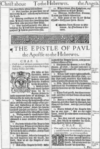 , la KJV (bible du roi Jacques : chapitre de l'épître de Paul aux Hébreux) (source : wikipedia)